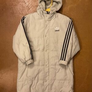 Adidas Men's Light Gray Hooded Puffer Coat